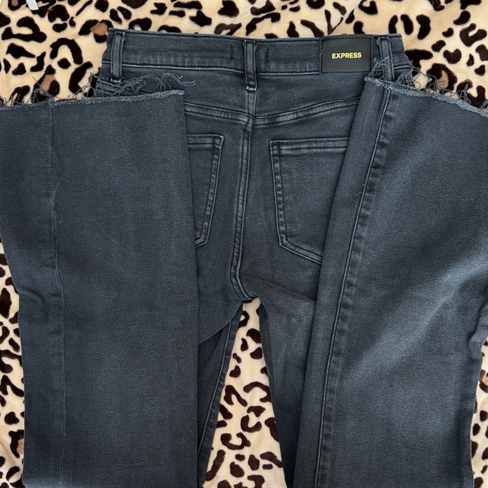 Express blue-gray wash Frayed Hem bootcut Denim jeans
